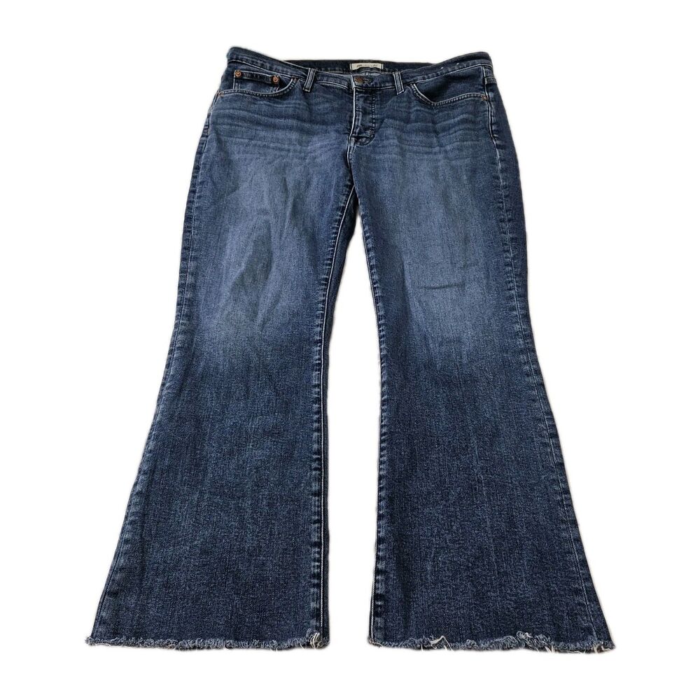 Madewell Jeans‎ Womens 32 Blue Mid Rise Kick Out Flare Crop Brinton Wash Raw Hem